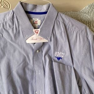 SMU Mustangs Cutter and Buck Men's Antigua Royal/White Structure Button-Up